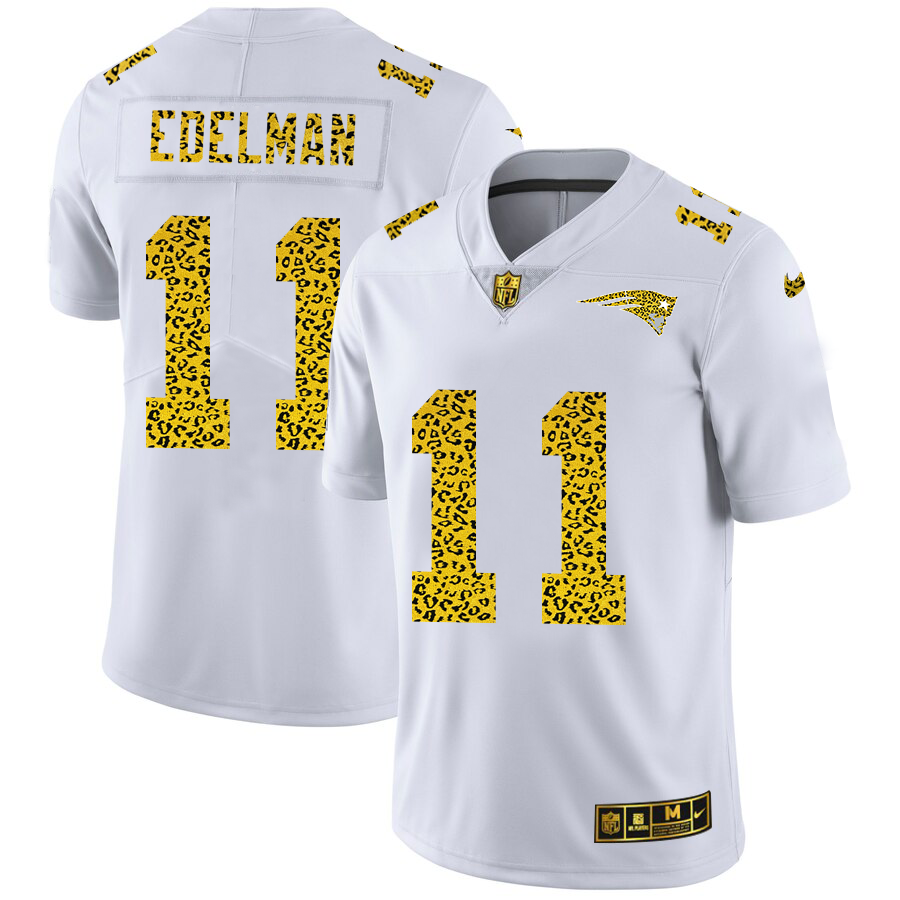 New England Patriots #11 Julian Edelman Men Nike Flocked Leopard Print Vapor Limited NFL Jersey White